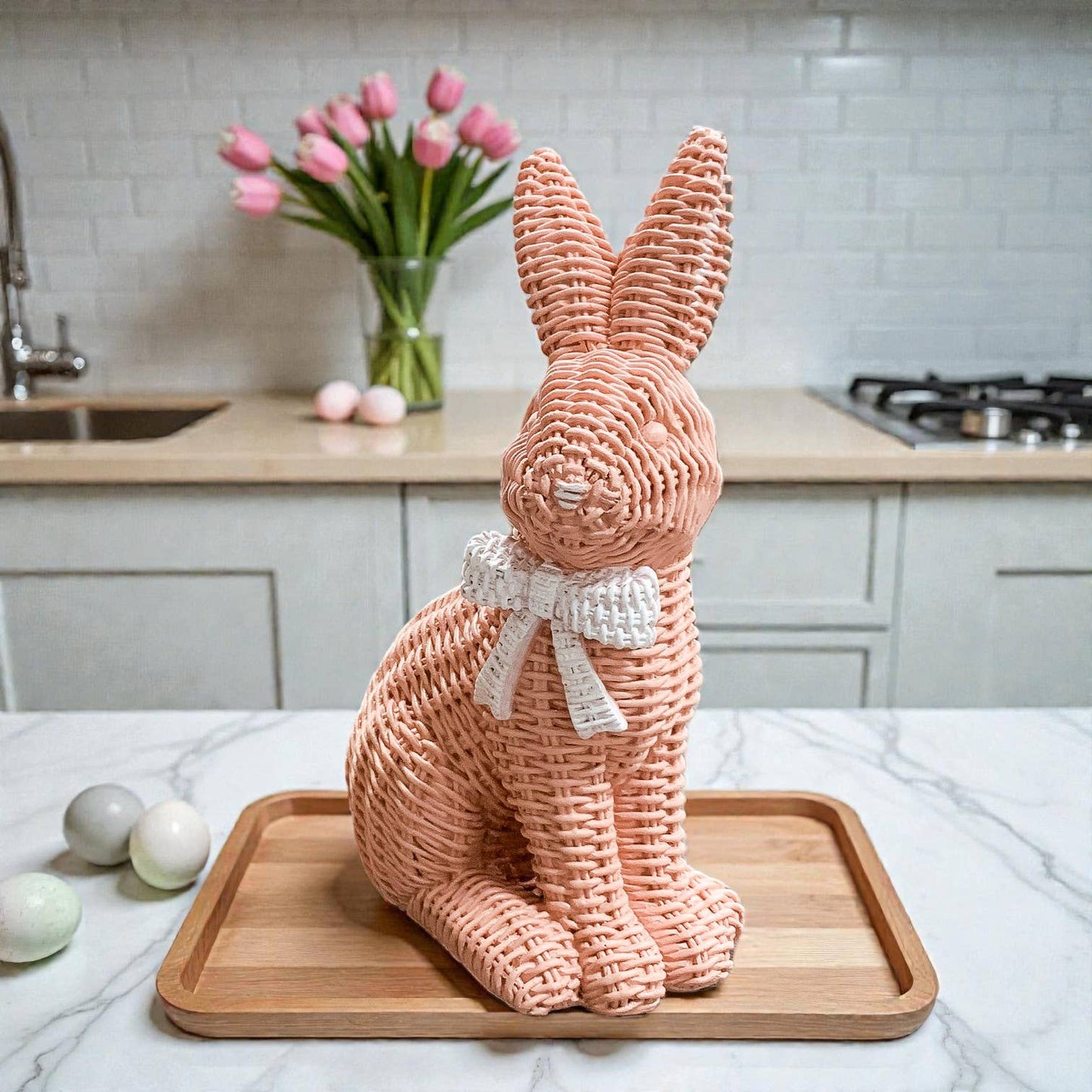 Rabbit Statue Wicker Weave Bunnies, Easter Bunny Home Decor: Brown