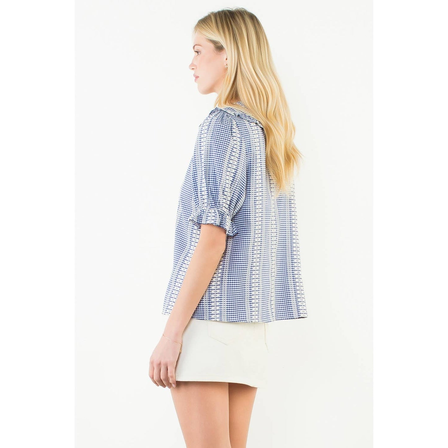 Puff Sleeve Gingham Patterned Top: RED / XS-S-M-L(1-2-2-1)