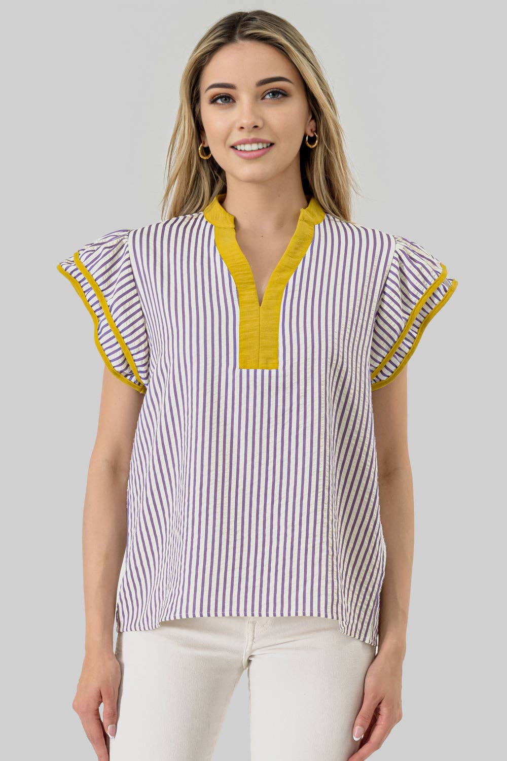 MBT 9923.. Blake Seersucker Stripe Game Day Top Purple/Gold