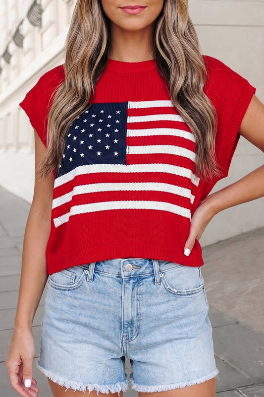 Stars & Stripes USA Flag Dolman Sleeve Sweater | S-XL : Fiery Red / L