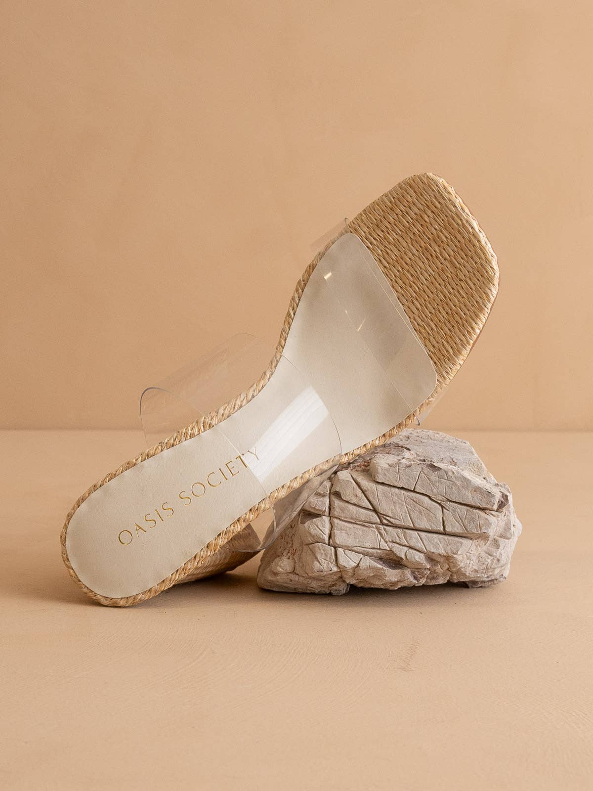 The Francee | Natural Transparent Double Strap Raffia Heel: NATURAL / 6