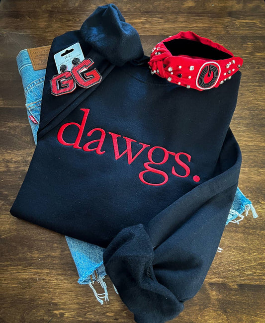 Dawgs. Embroidered Sweatshirt: Black Sweatshirt & Red Thread / 2XL