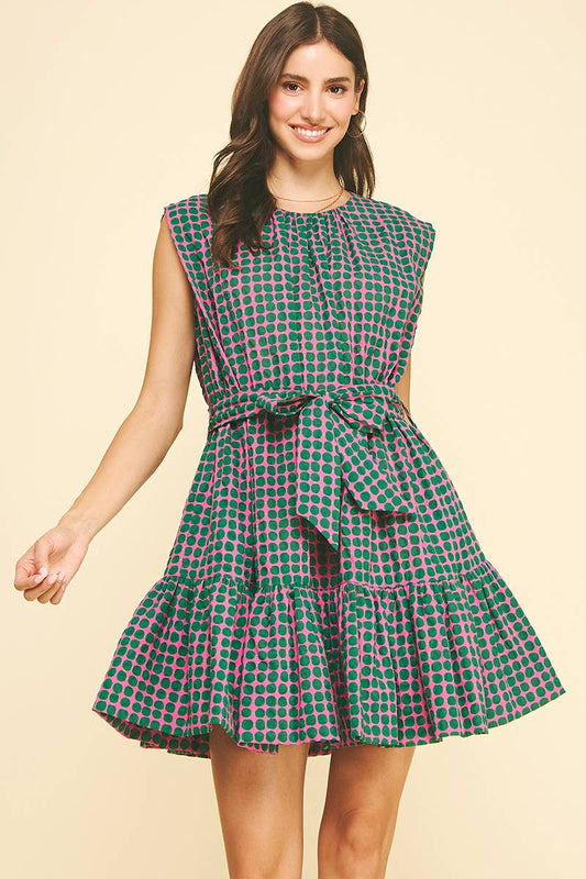 MULTI-COLOR POLKA DOT TIERED MINI DRESS - 6867DA: Pink / S