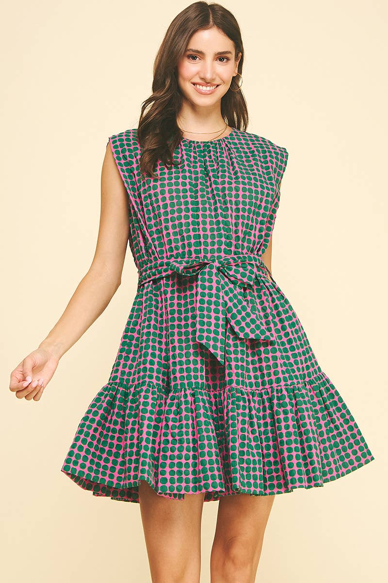 MULTI-COLOR POLKA DOT TIERED MINI DRESS - 6867DA: Pink / L
