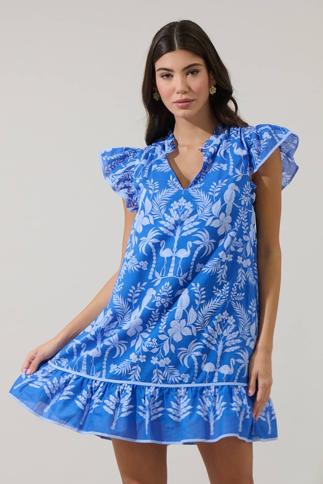 Davina Floral Ebba Shift Mini Dress: COBALT-WHT / XL