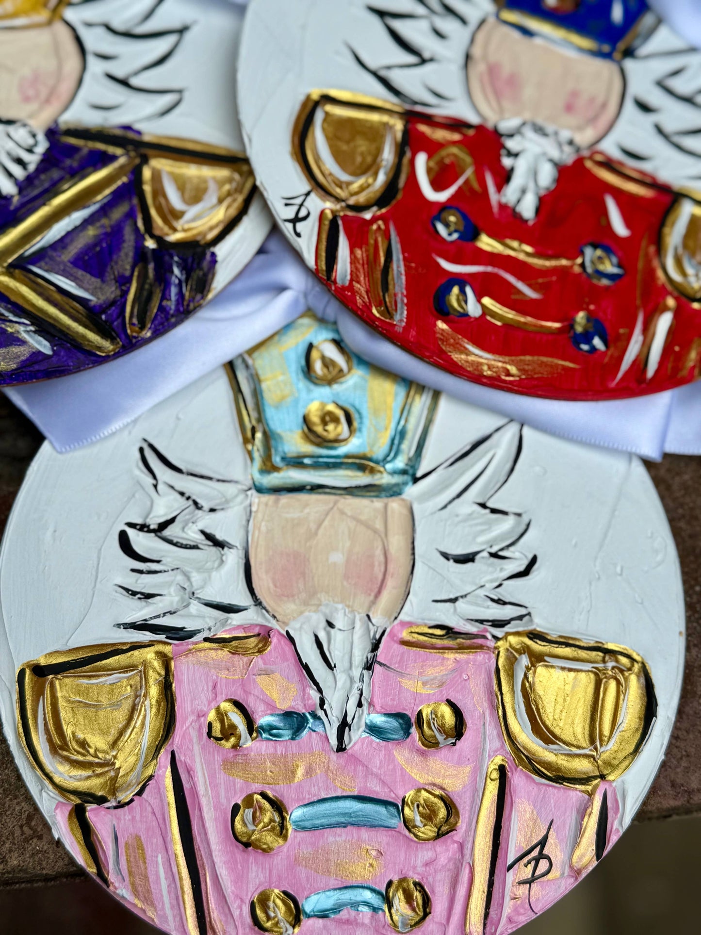 Nutcracker ornament textured hand painted : Red/blue