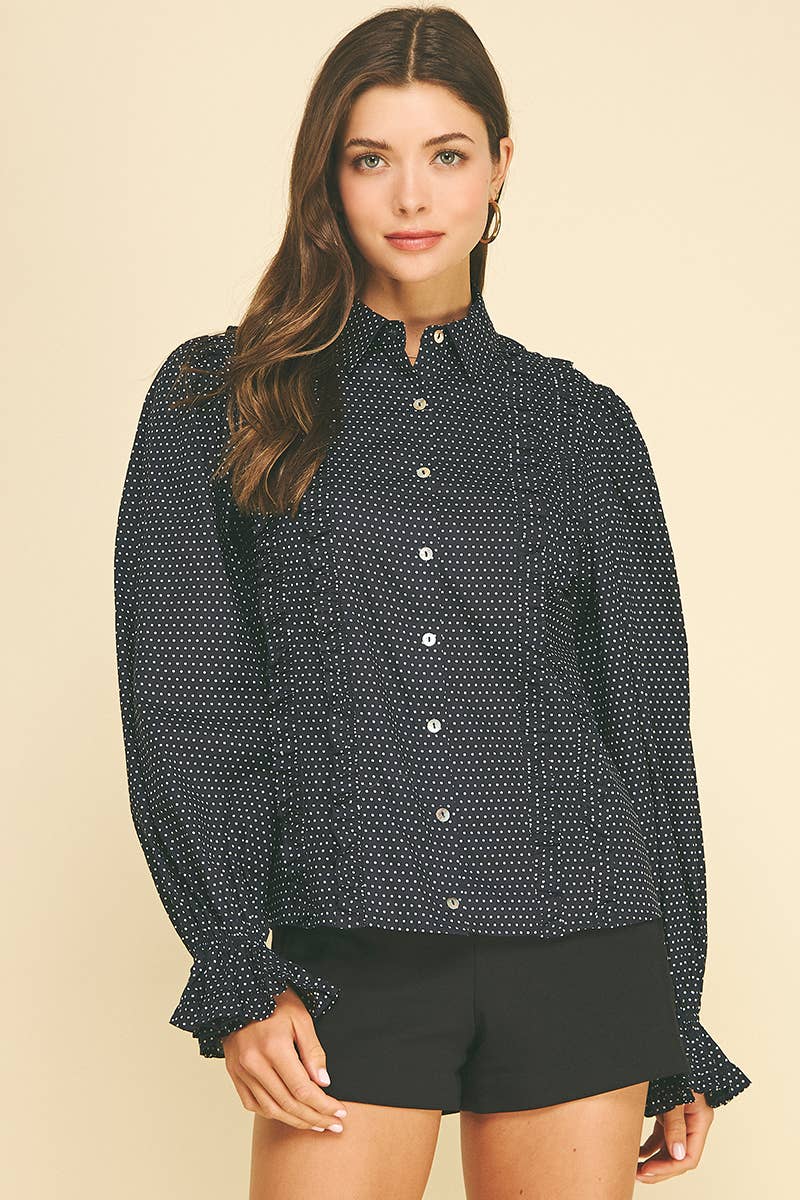 POLKA DOT BUTTON DOWN SHIRT - 7454T: COCO / M
