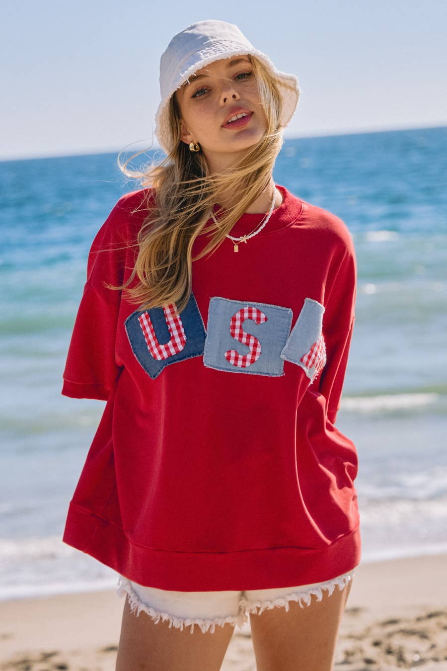 USA Logo Patch French Terry Top: Washed Red / M