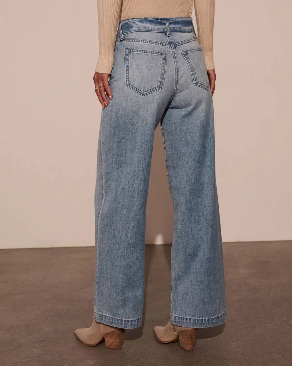 High Waist Tie-Waist Jeans: Denim Blue / L