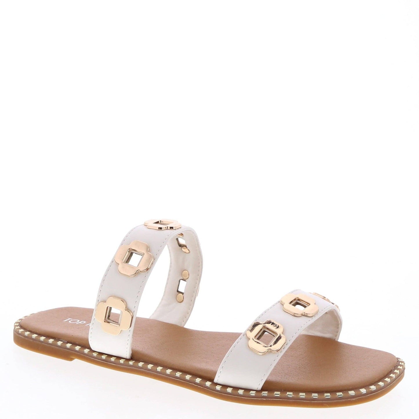 Top Moda CLEO-1 Women Metal Studded Dual Strap Flat Sandals: BEIGE RAFFIA / G18-5.5(1)-6(2)-6.5(2)-7(3)-7.5(3)-8(2)-8.5(2)-9(2)-10(1)