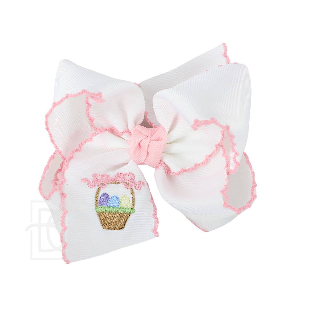 EMBROIDERED EASTER CROCHET EDGE BOWS: Millennium Blue / 4.5" Large