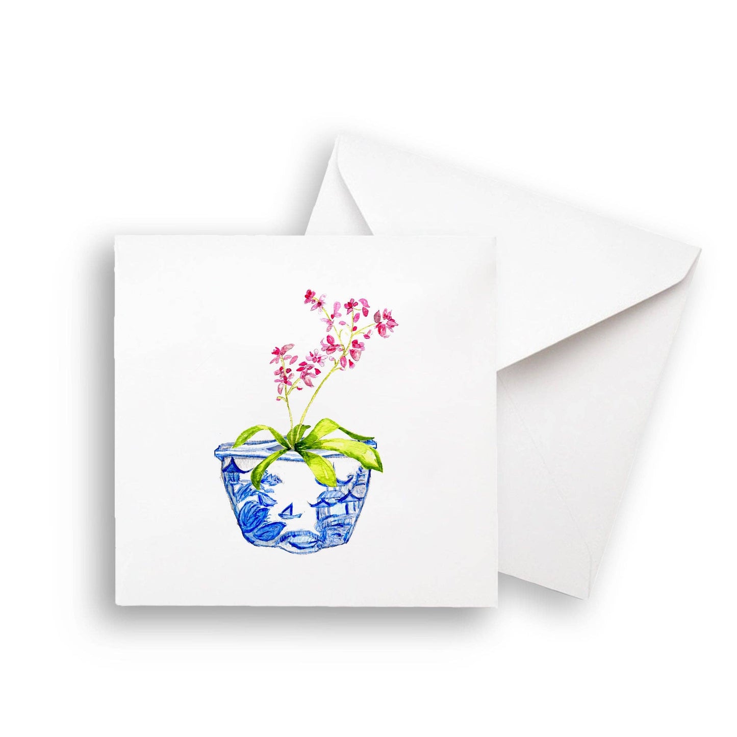 Blue & White Bowl with Pink Orchid: Dishtowel / -