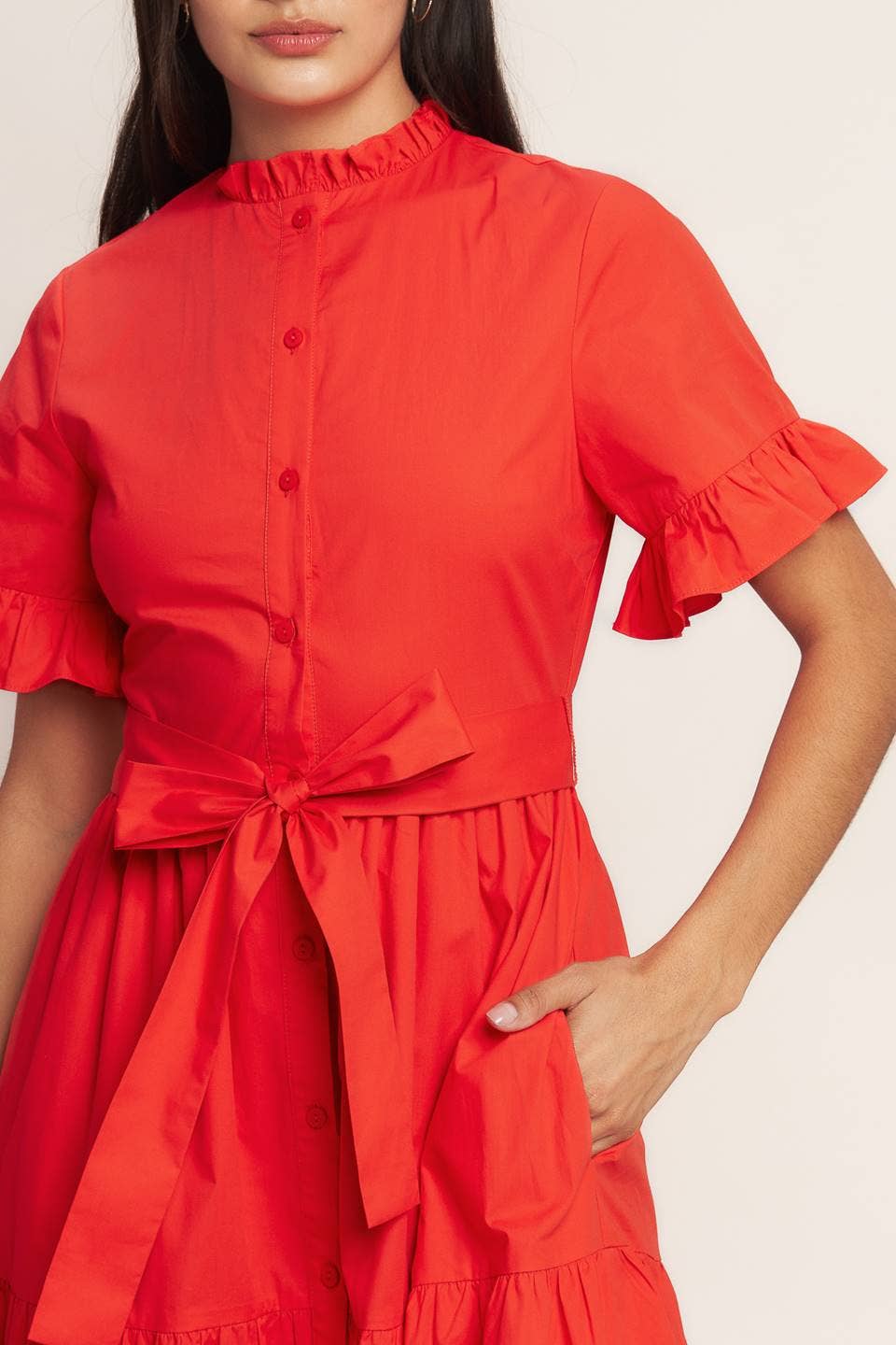 A solid woven midi dress - ID23457 ORANGE RED: ORANGE RED / Contemporary / S