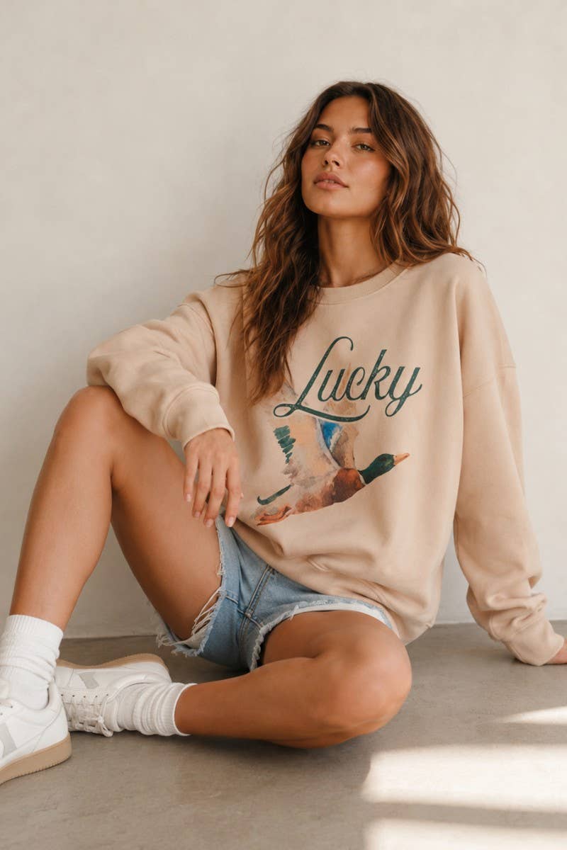 LUCKY MALLARD DUCK SWEATSHIRT: CREAM / XL