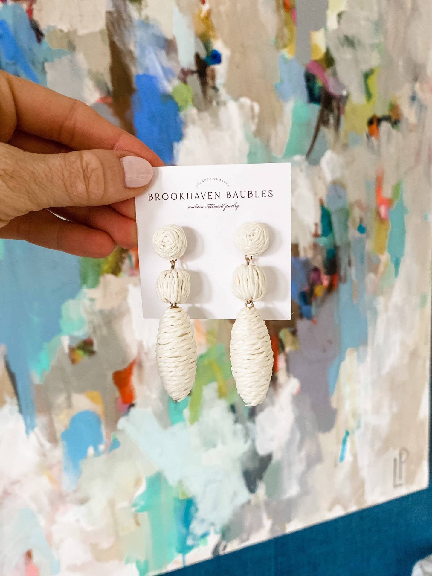 White Raffia Drop Statement Earrings