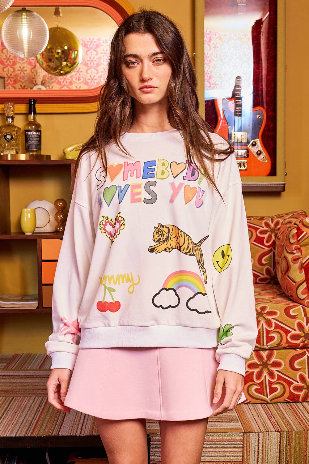 IT2537 'Somebody Loves You' Graphic Sweatshirts: NAVY / S-M-L (2-2-2)