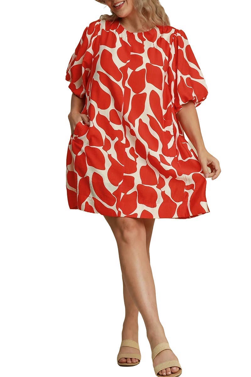 Plus Two Tone Abstract Print Dress: BLACK / 1-1-1 (XL-1XL-2XL)