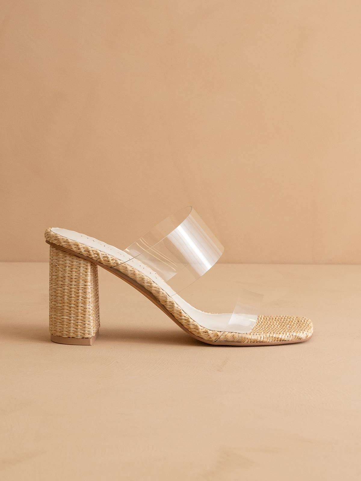 The Francee | Natural Transparent Double Strap Raffia Heel: NATURAL / 8