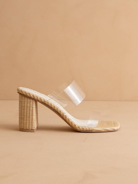 The Francee | Natural Transparent Double Strap Raffia Heel: NATURAL / 9