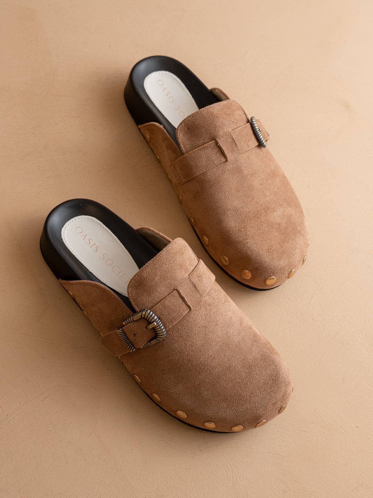 The Toni | Latte Studded Buckle Clog: LATTE / 9