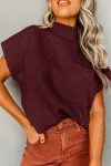 Oatmeal Patch Pocket Ribbed Knit Short Sleeve Sweater: Oatmeal / 50%Viscose+28%Polyester+22%Polyamide / S