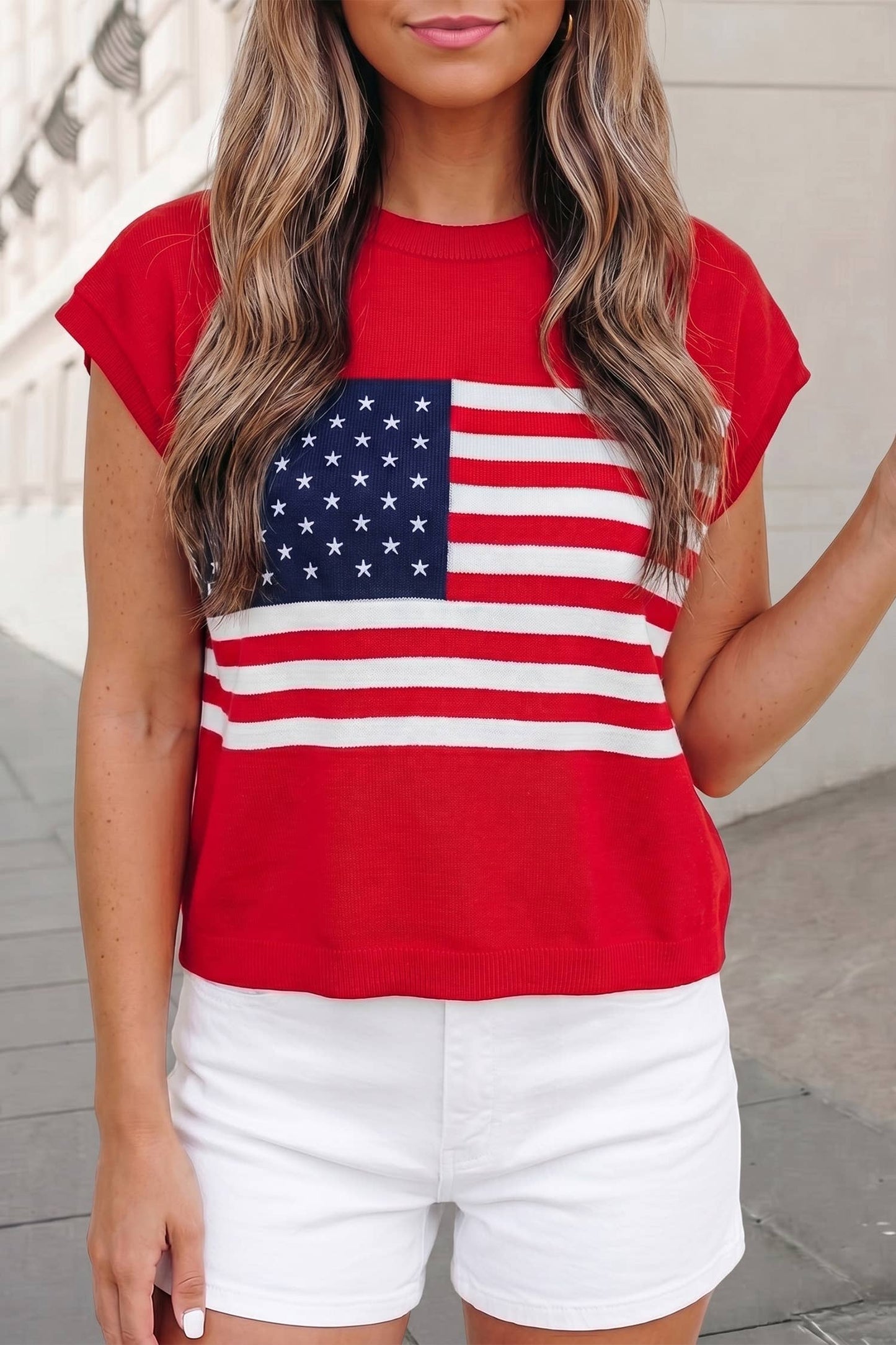 Stars & Stripes USA Flag Dolman Sleeve Sweater | S-XL : Fiery Red / S