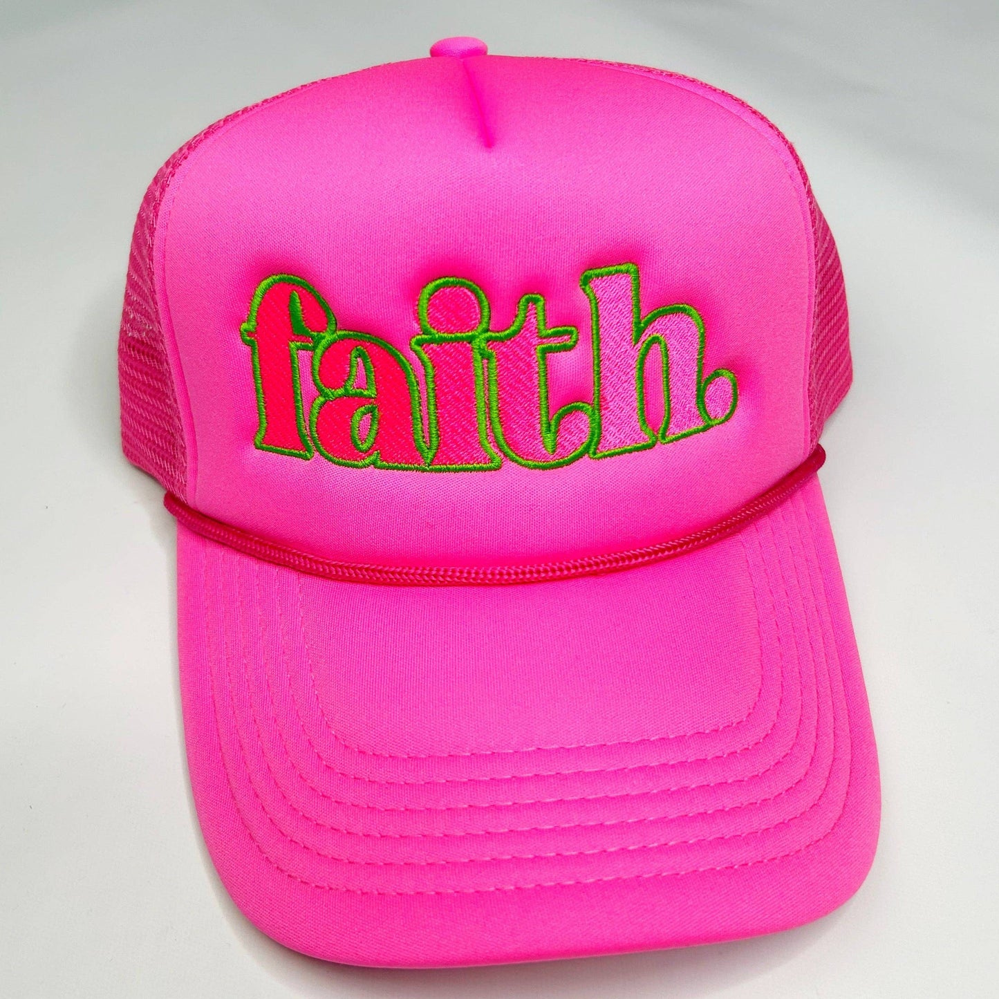 Neon faith. Trucker Hat: Neon Green - pink/yellow thread