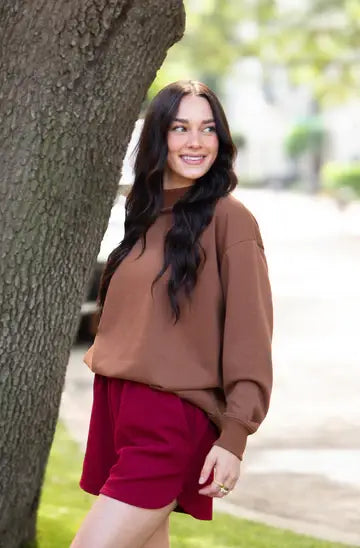 Mock Neck Sweatshirt, Brown: Brown / L