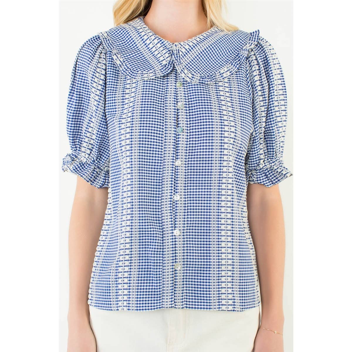 Puff Sleeve Gingham Patterned Top: RED / XS-S-M-L(1-2-2-1)