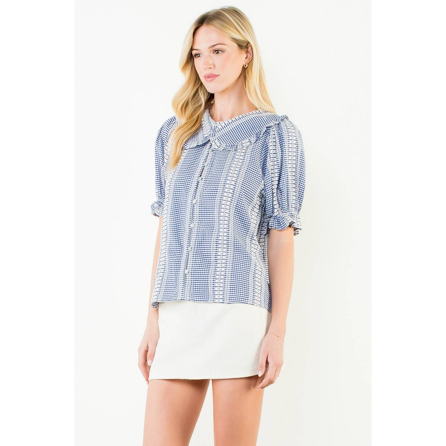 Puff Sleeve Gingham Patterned Top: RED / XS-S-M-L(1-2-2-1)