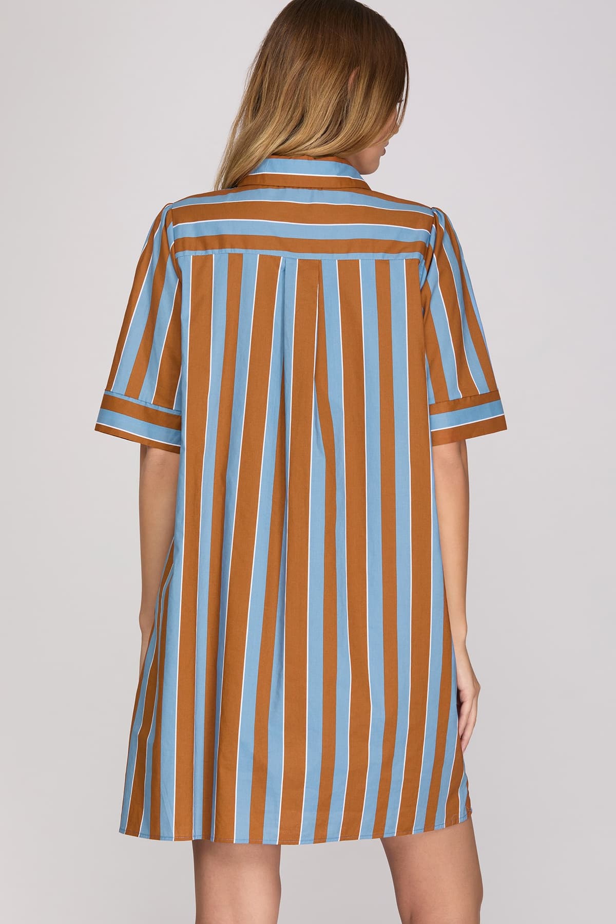 Short Sleeve Striped Mini Dress: SEA GREEN/LT BLUE / 2-2-2(S-M-L)