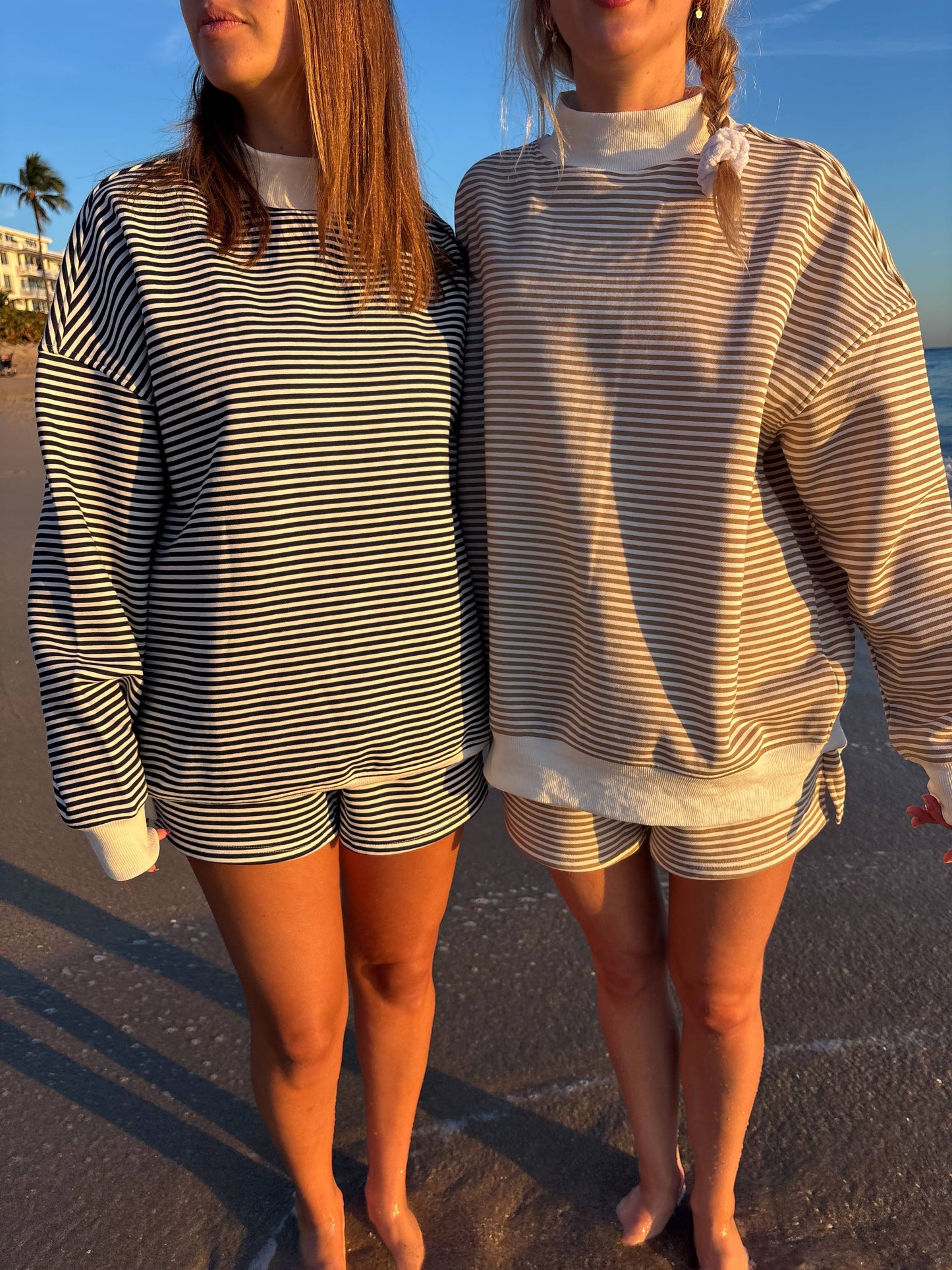 Dark Navy Blue and White Big Striped Mockneck Sweatshirt: Navy Blue/White Big Stripes / Medium