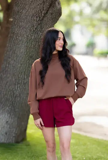 Mock Neck Sweatshirt, Brown: Brown / L