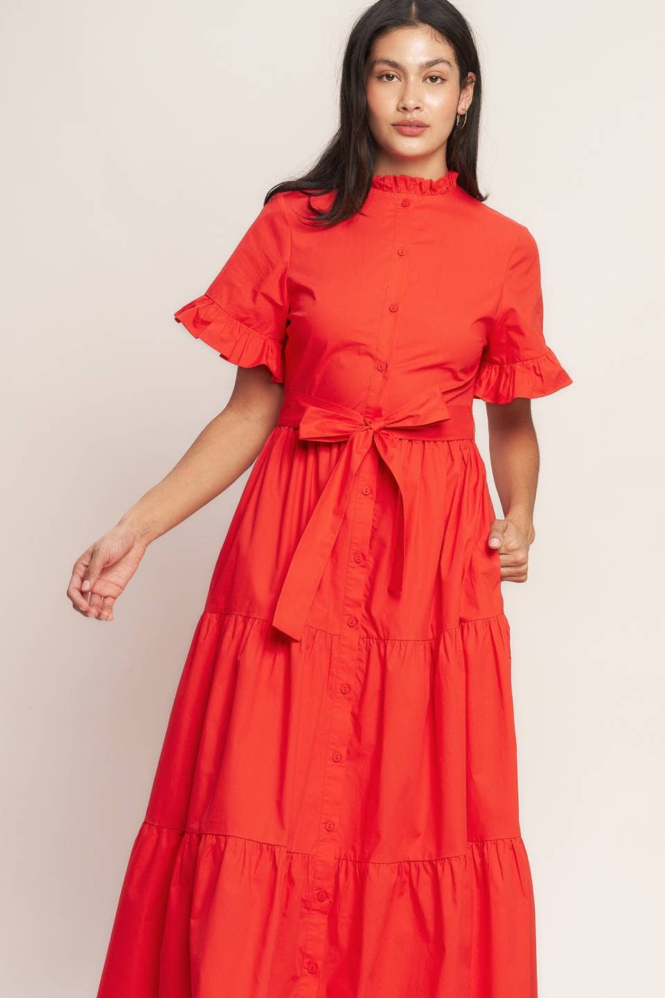 A solid woven midi dress - ID23457 ORANGE RED: ORANGE RED / Contemporary / M