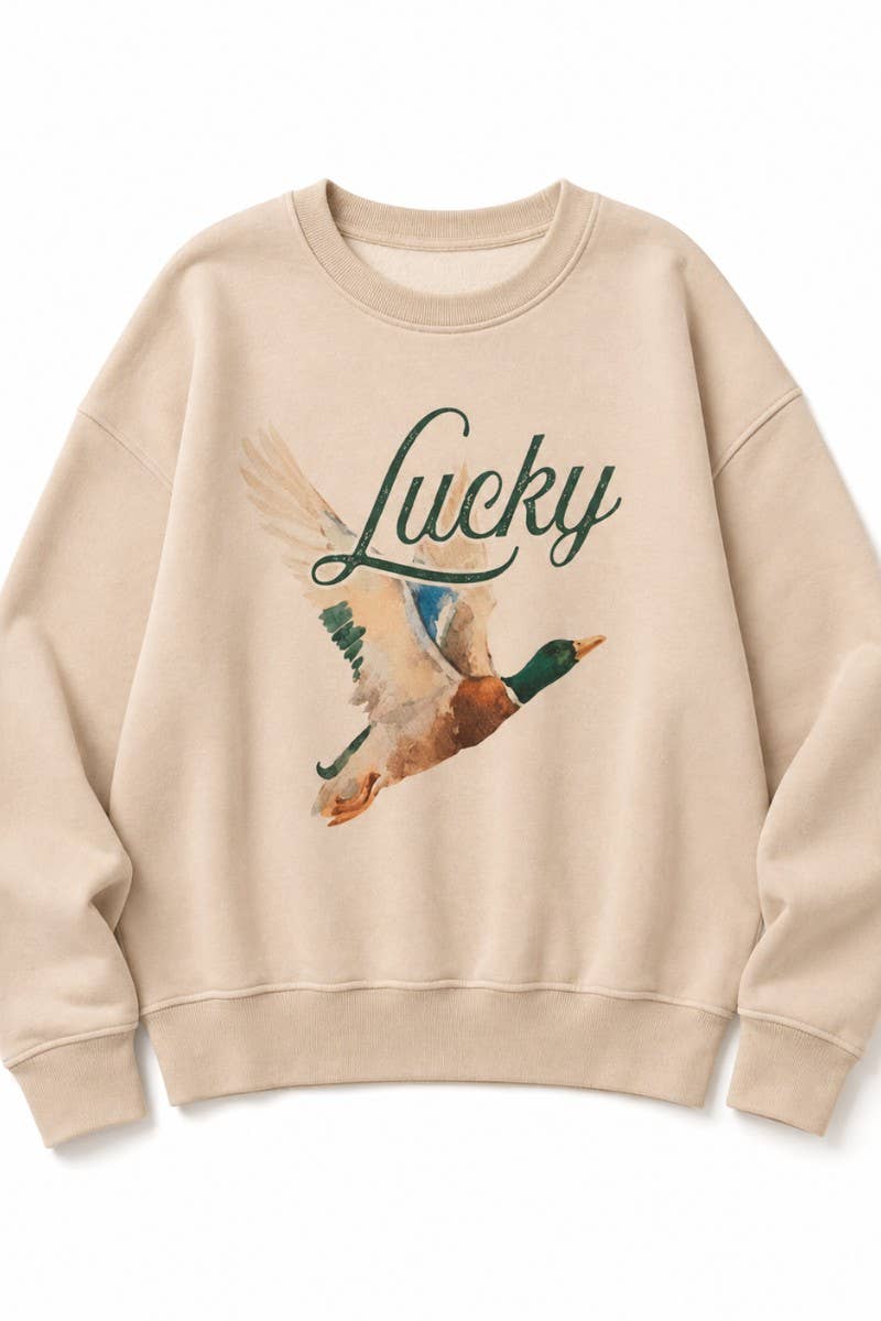 LUCKY MALLARD DUCK SWEATSHIRT: CREAM / L