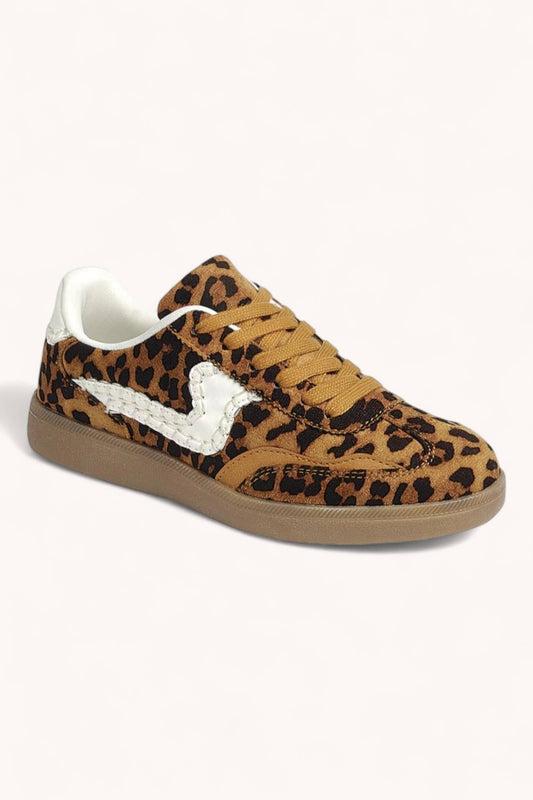 MODERN-13 STITCH DETAIL SWOOSH LACE-UP COURT SNEAKERS: LEOPARD / B18