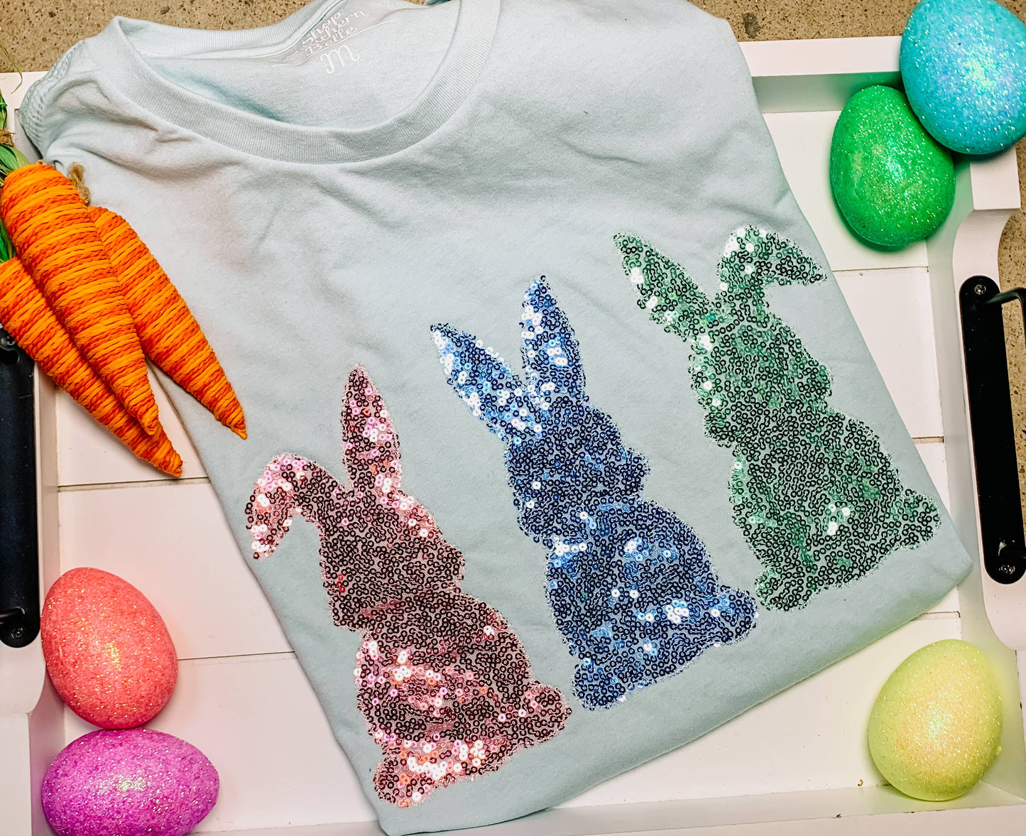 Easter Bunny Trio Handmade Short Sleeve T: Large