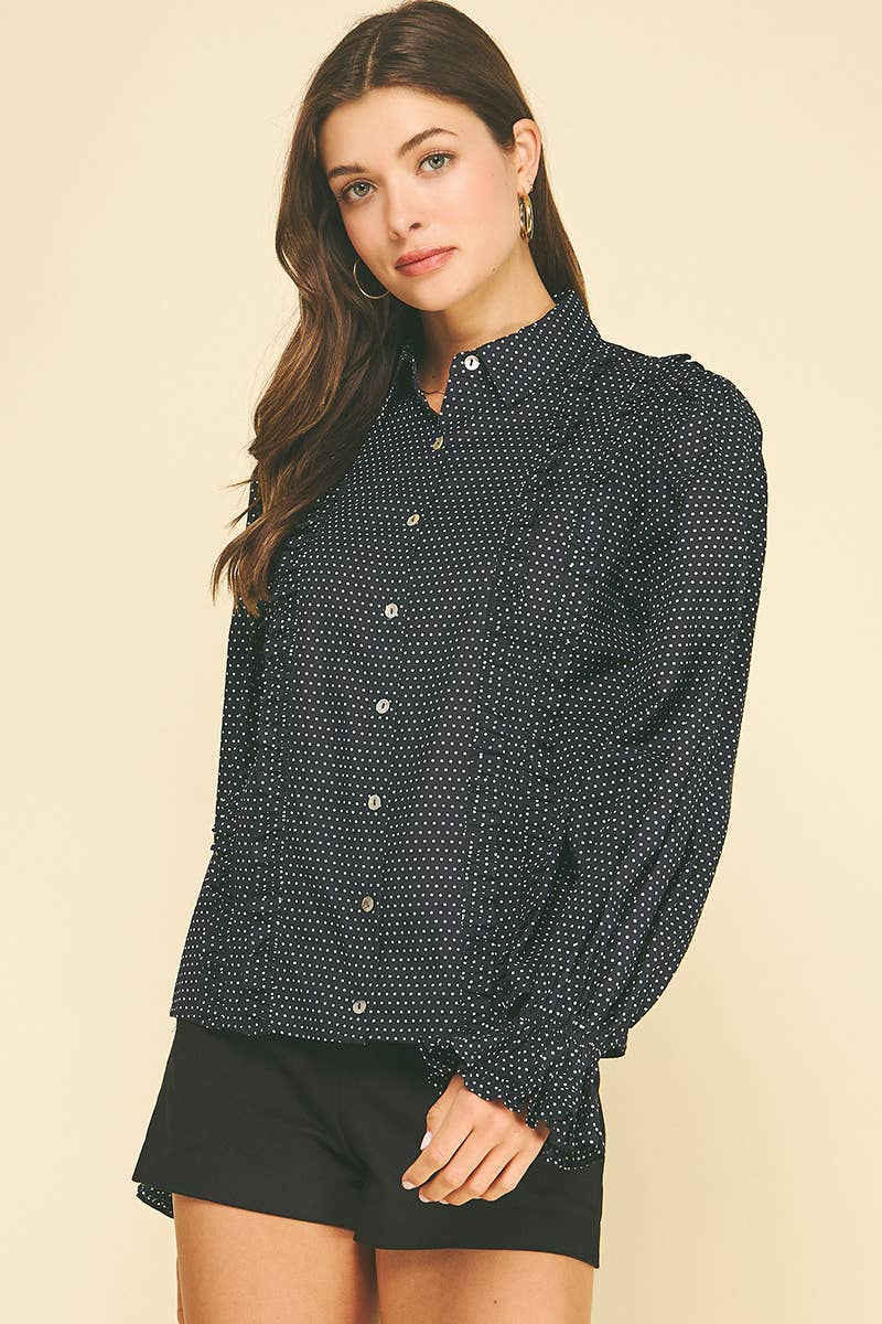 POLKA DOT BUTTON DOWN SHIRT - 7454T: COCO / M
