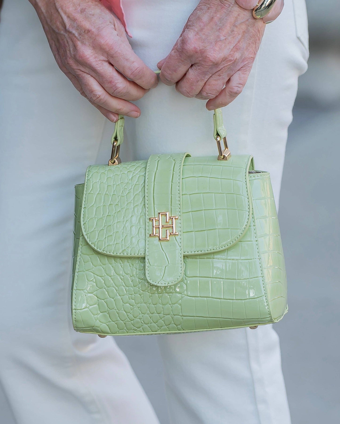 Tucker Handbag Lime Patent EC: Default