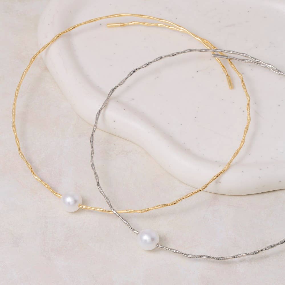 Pearl Bead Twisted Wire Choker Necklace: G