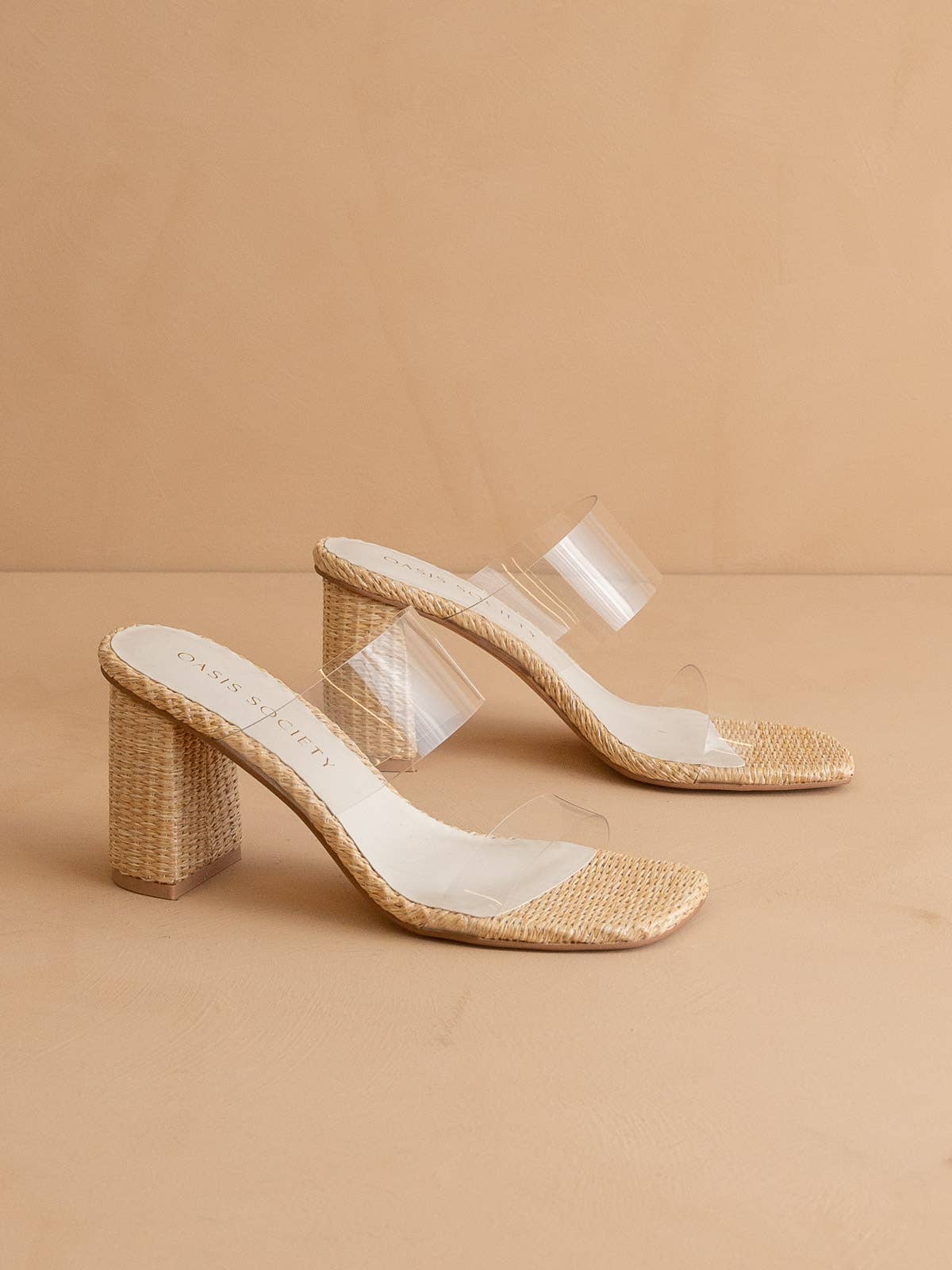 The Francee | Natural Transparent Double Strap Raffia Heel: NATURAL / 10