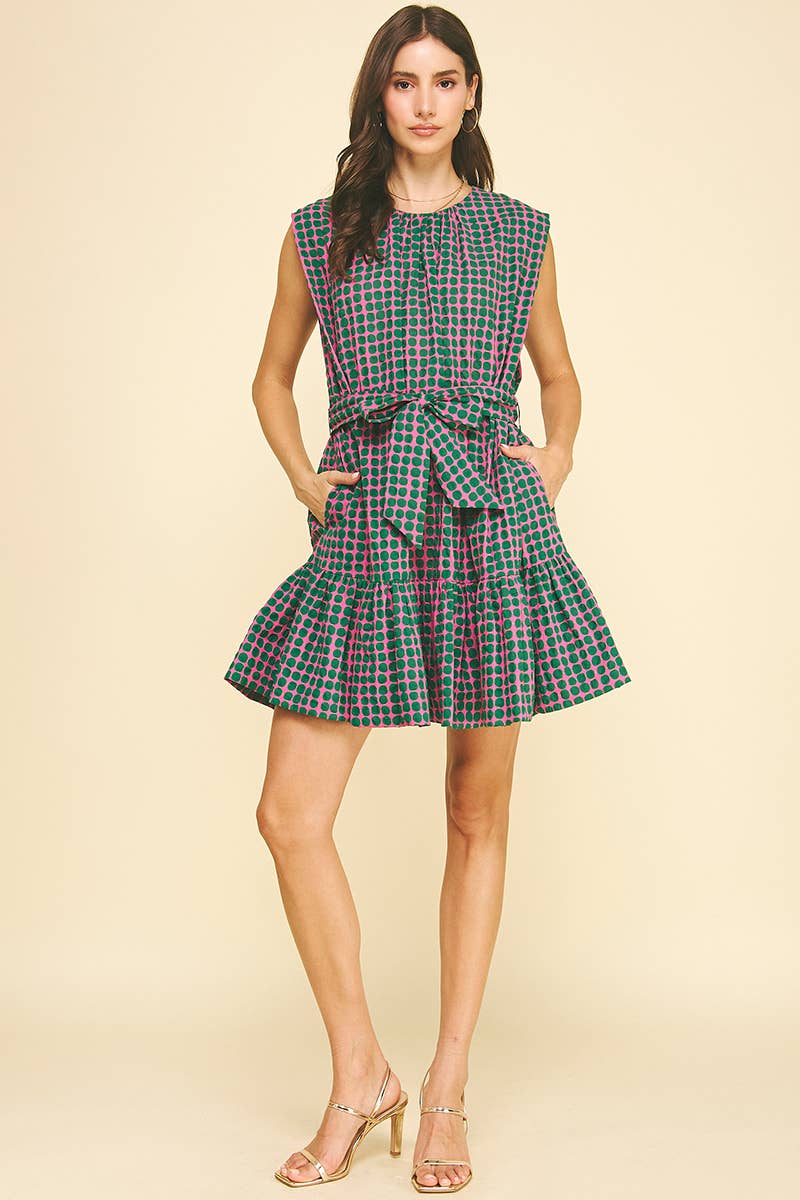 MULTI-COLOR POLKA DOT TIERED MINI DRESS - 6867DA: Pink / L