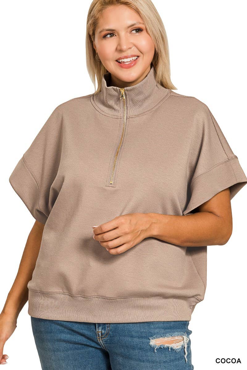 Plus Scuba High Neck Half Zip Short Slv Pullover: CORNFLOWER BLUE / 2-2-1(1X-2X-3X)