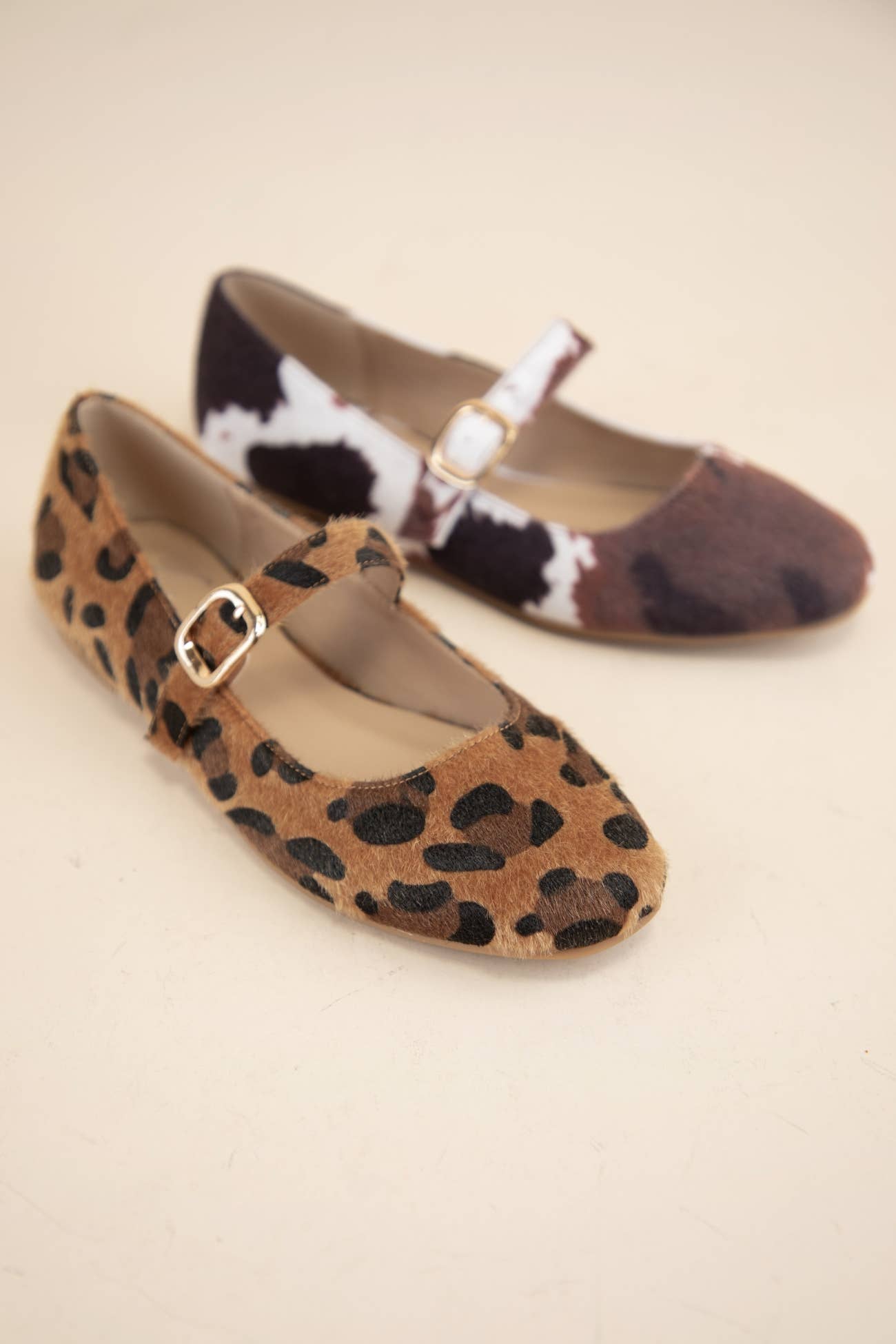 MELI-3 ANIMAL PRINT SHORT HAIR FURRY UPPER FALL FLATS: LEOPARD / C12