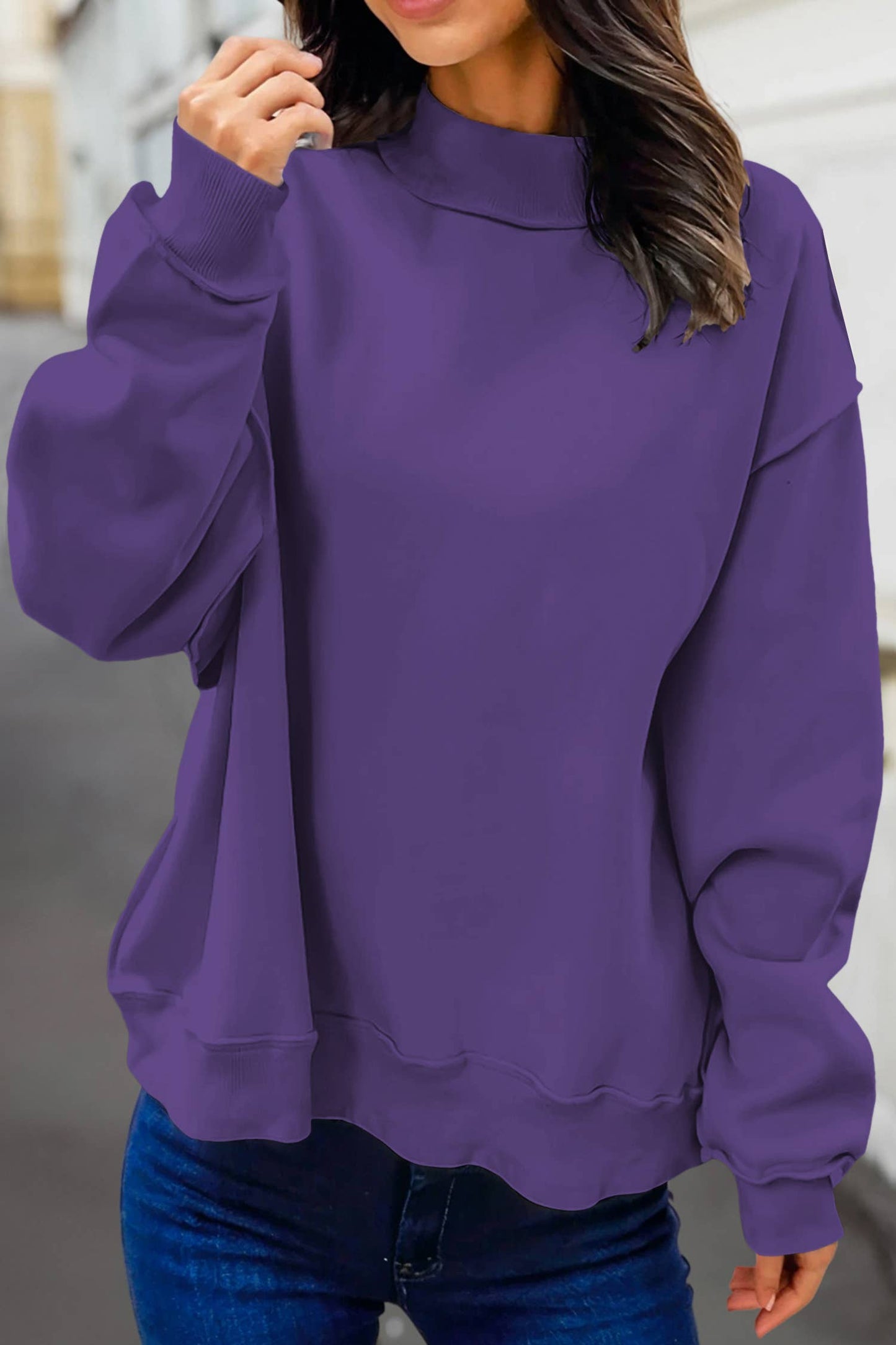 Reversible Oversized Mock Neck Sweatshirt | S-XL : Light Grey / M