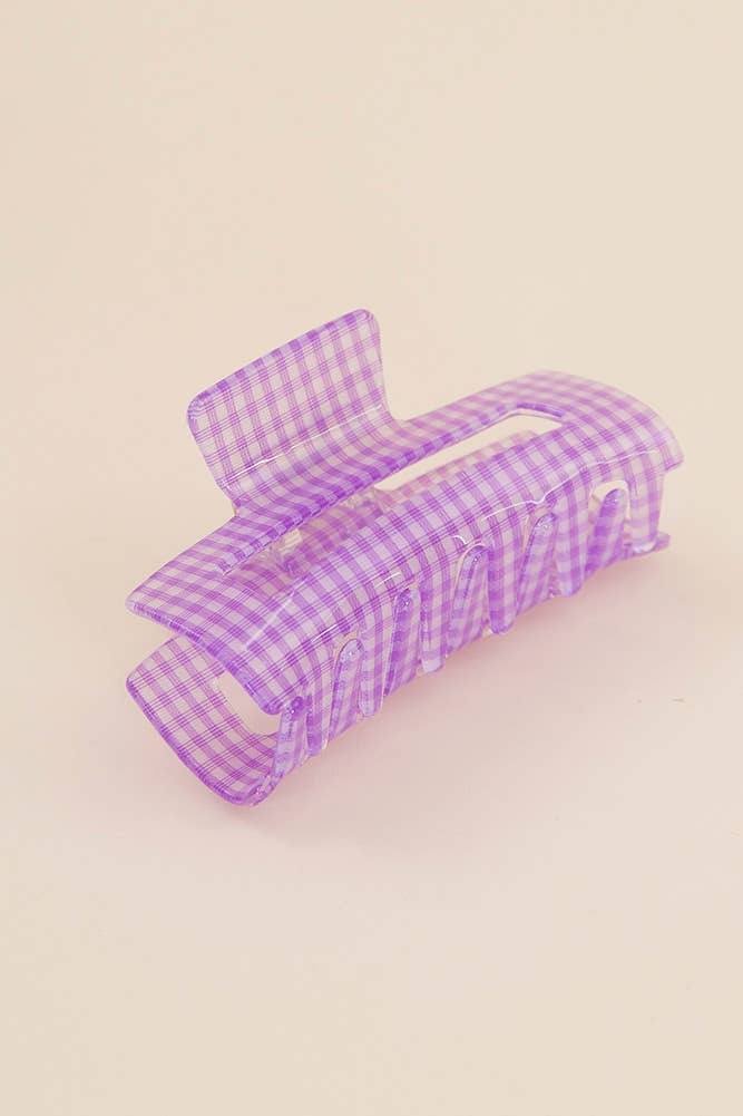 Gingham Hair Claw Clip: Purple