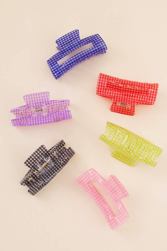 Gingham Hair Claw Clip: Purple