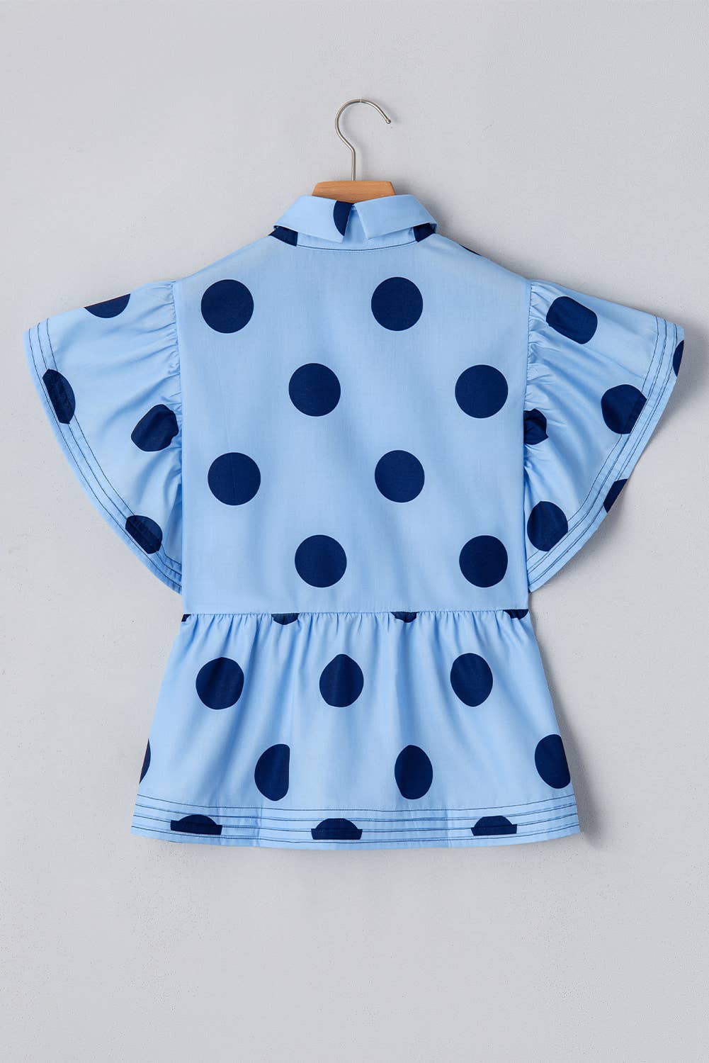 Polka Dot Print Ruffled Buttoned Summer Blouse | S-XL: As shown / Missy / S