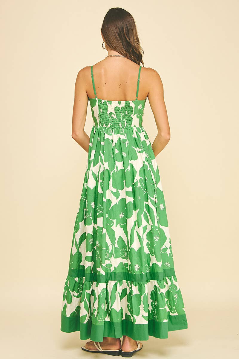 FLORAL TIERED MAXI DRESS - 6658D: GREEN FLORAL / M