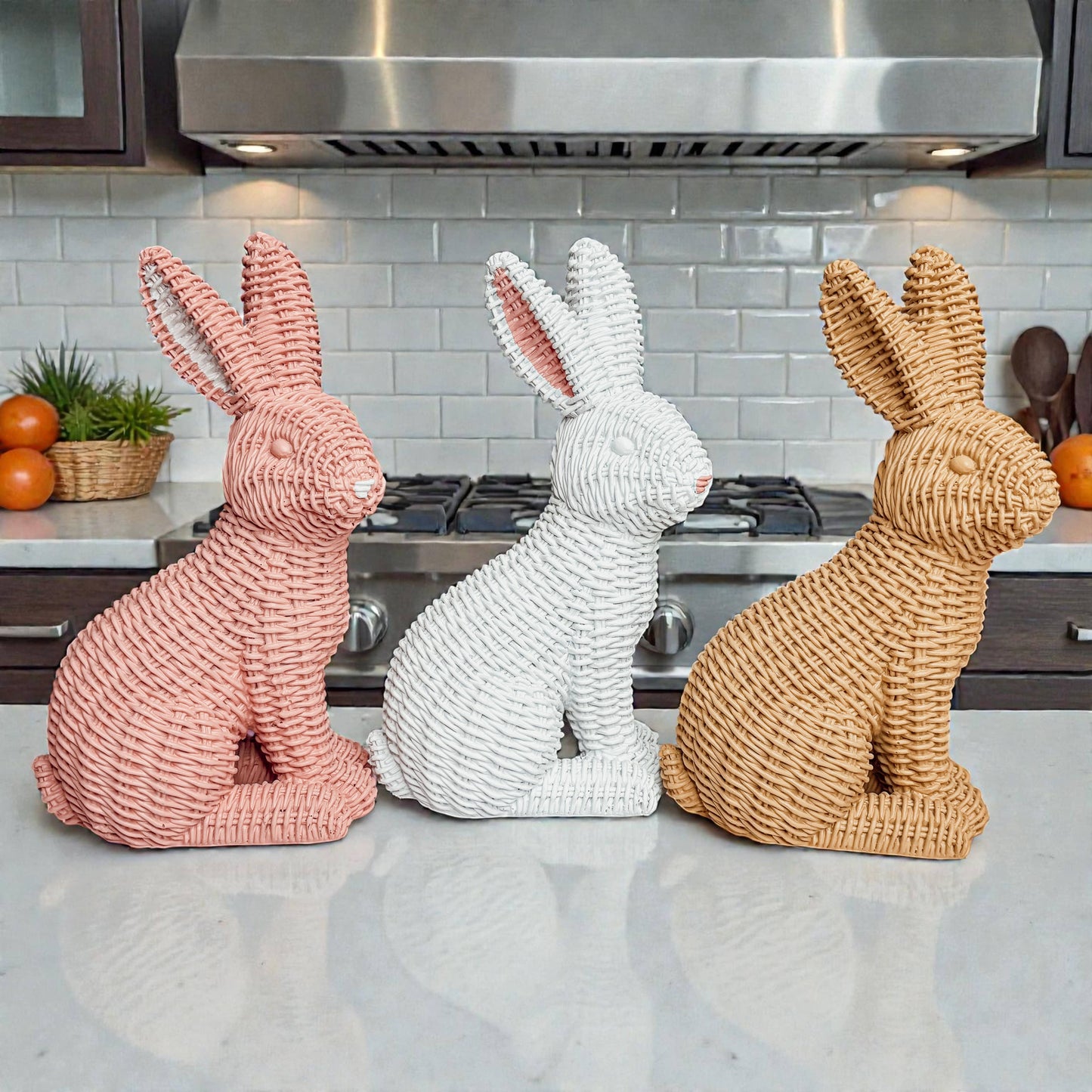 Rabbit Statue Wicker Weave Bunnies, Easter Bunny Home Decor: Brown